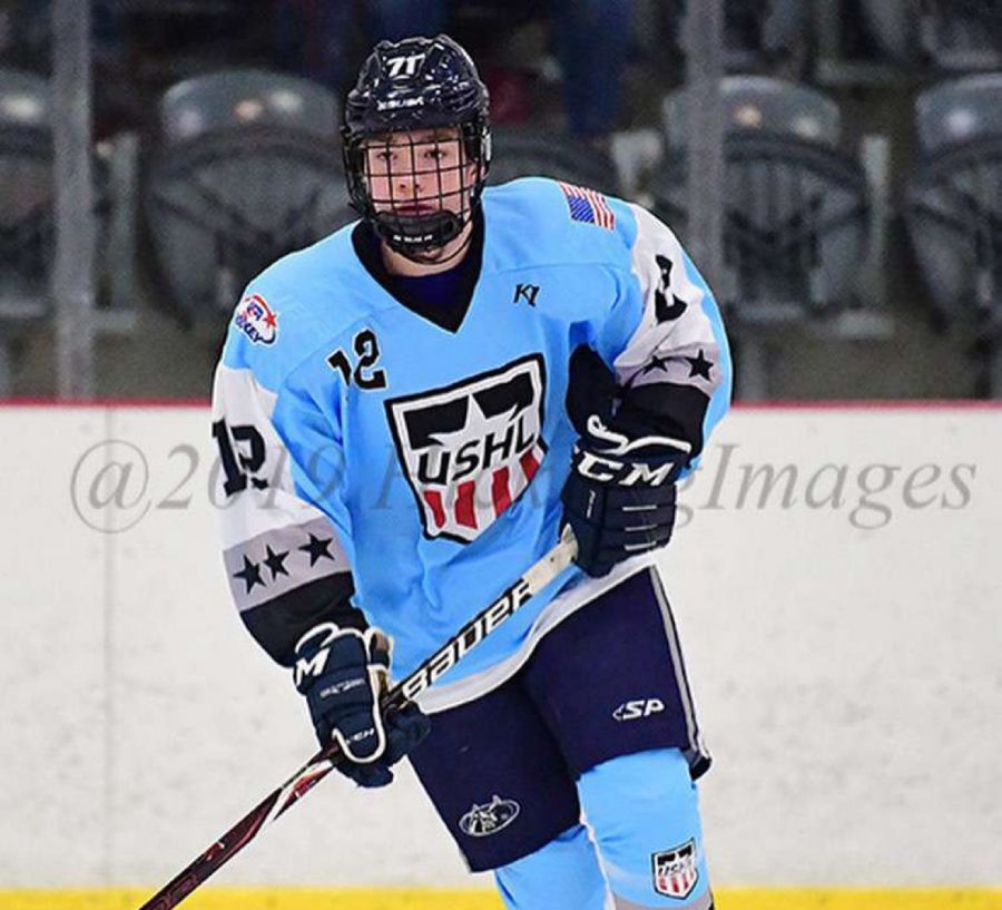 LASER FOCUS: Due to COVID-19 seniors no longer have to have 20 hours of community service to graduate, so instead, senior Addison Beaudoin is spending his time playing hockey. Completing community service hours was taking up a lot of time for Beaudoin. “I only have two hours and since we don’t need them to graduate anymore, I won’t submit anymore,” Beaudoin said. 