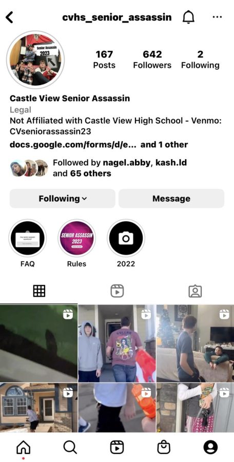 Cvhs_senior_assassin Instagram posts the most recent eliminations in the game, highlighting the assassinations of the day. “Getting so many seniors together in this game before graduation is a way for our class to bond before we leave high school!” said Grace Coyne. Senior assassin is now in full swing.